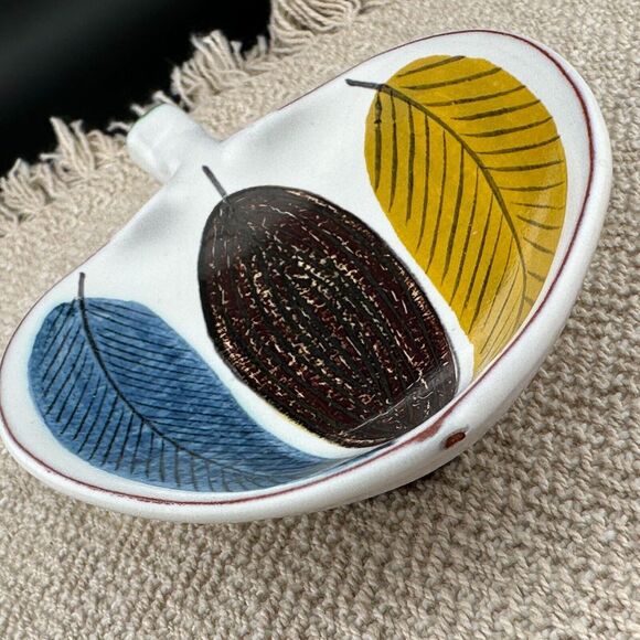 STIG LINBERG Small Faience Leaf Bowl Gustavsberg Studio Sweden MCM 50's Vintage - Picture 7 of 10